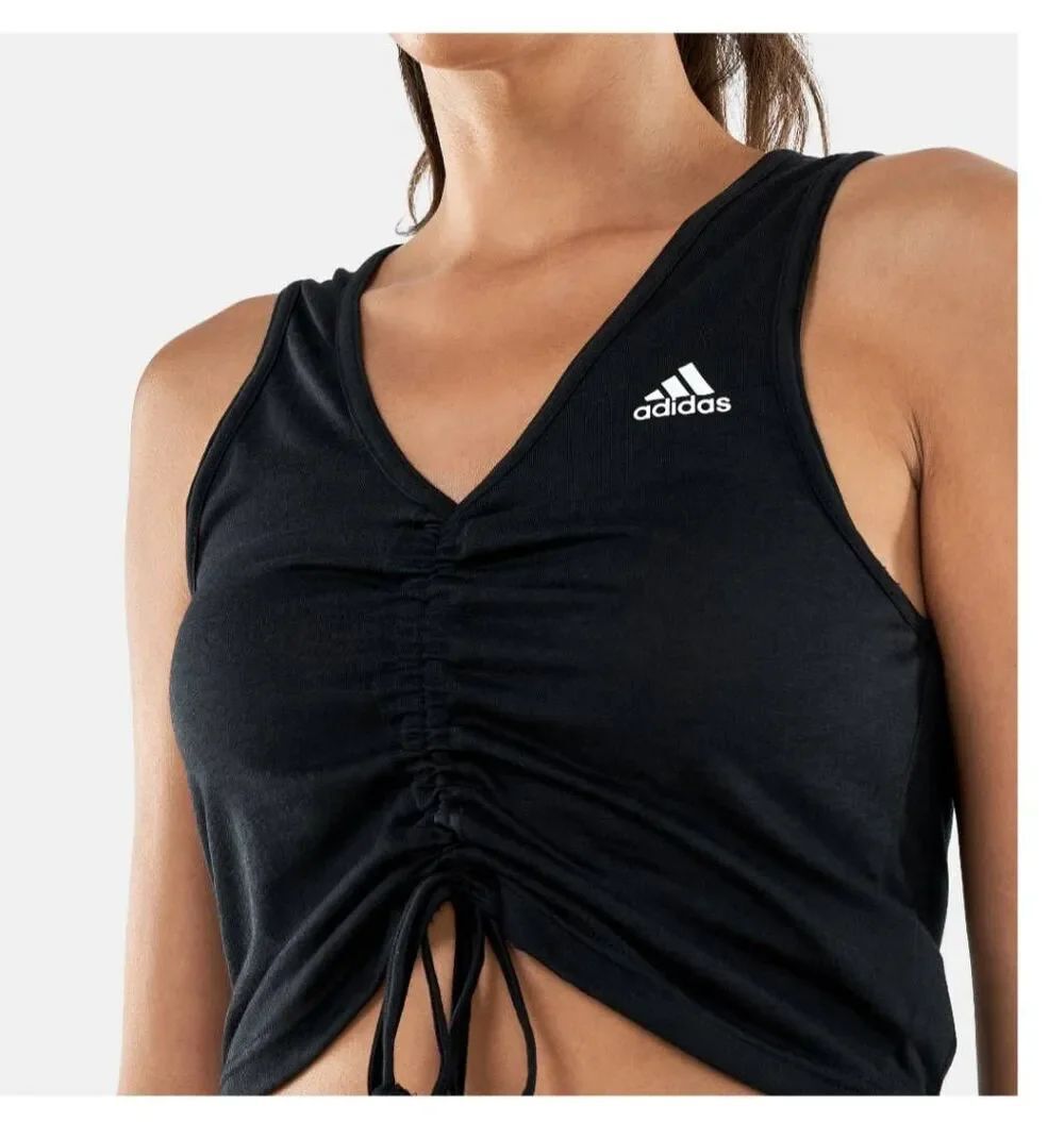 Adidas Hyperglam AeroReady Tank Top XL Black Cinch Front Crop Active NWT